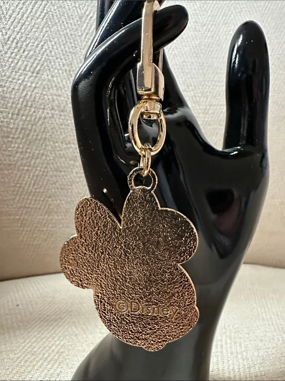 Disney Minnie Mouse Pink & Black Enamel Keychain Charm with Gold Hardware